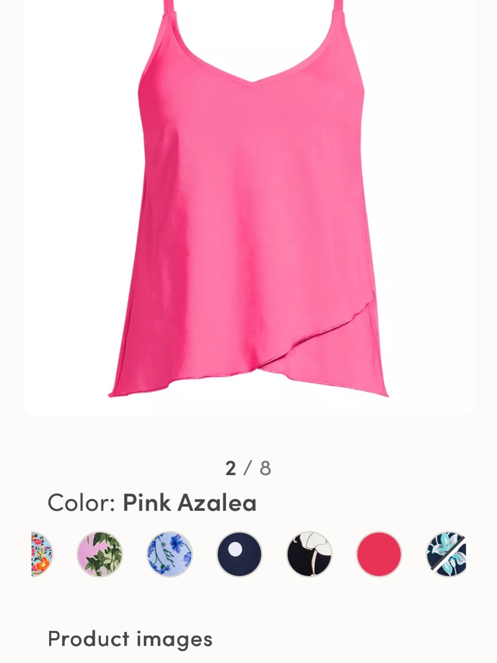 Lands' End Pink Azalea V-Neck Tulip Tankini Swim Top, Large 14-16 DD